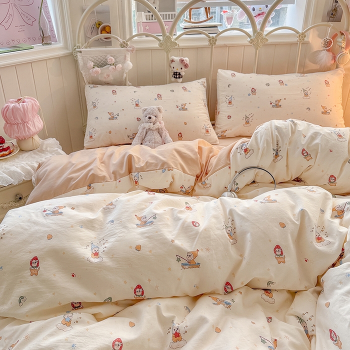 91家纺网 家纺一手货源 找家纺 （总）金梦拉家纺 2026新款春夏古法水洗仿棉砂洗云小棉小布袋四件套