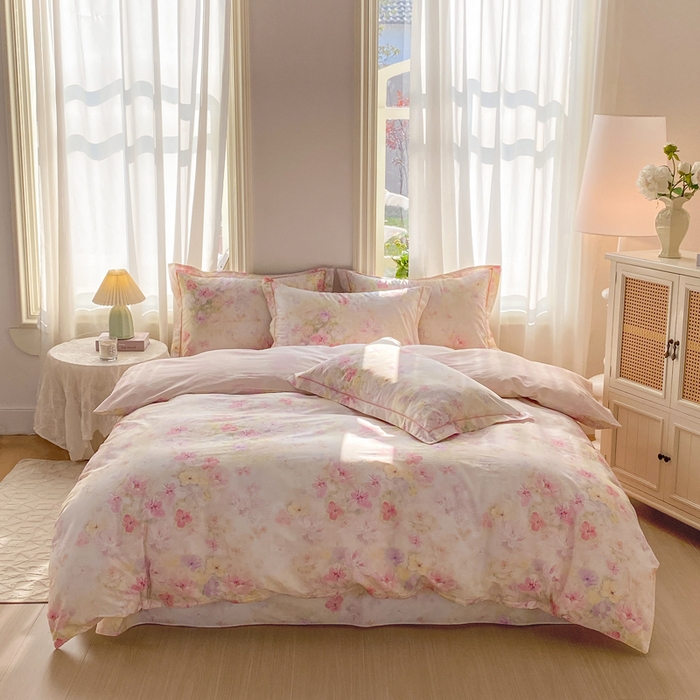 凌鼎 2026新款全棉数码印花四件套花开倾城粉