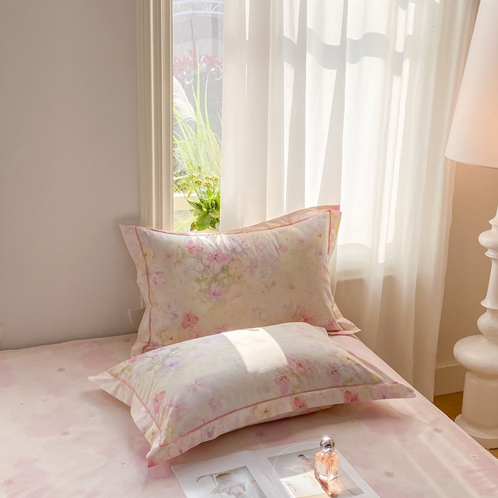 91家纺网 家纺一手货源 找家纺 凌鼎 2026新款全棉数码印花四件套花开倾城粉