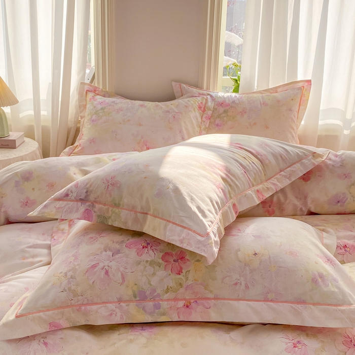 91家纺网 家纺一手货源 找家纺 凌鼎 2026新款全棉数码印花四件套花开倾城粉