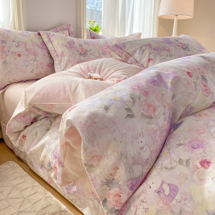 91家纺网 家纺一手货源 找家纺 凌鼎 2026新款全棉数码印花四件套花雾漫纱