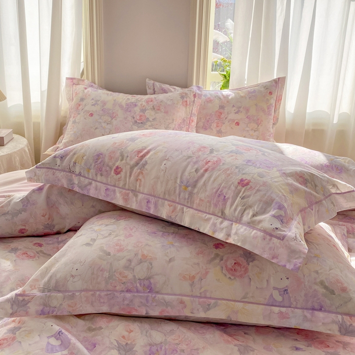 91家纺网 家纺一手货源 找家纺 凌鼎 2026新款全棉数码印花四件套花雾漫纱