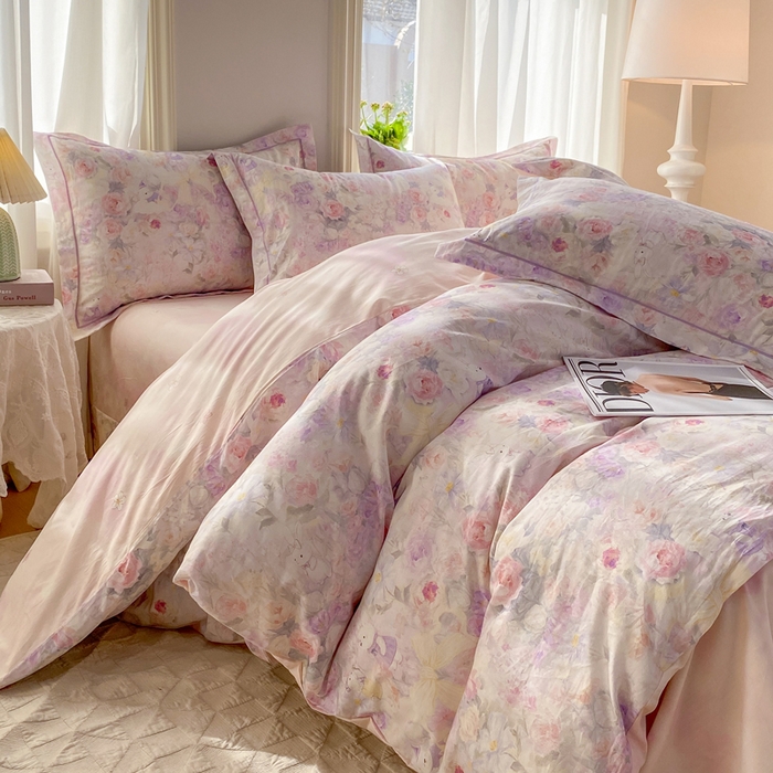 91家纺网 家纺一手货源 找家纺 凌鼎 2026新款全棉数码印花四件套花雾漫纱