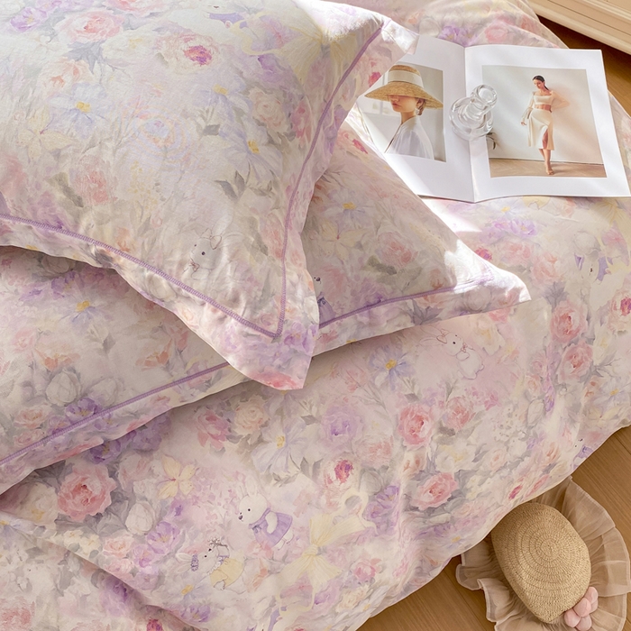 91家纺网 家纺一手货源 找家纺 凌鼎 2026新款全棉数码印花四件套花雾漫纱