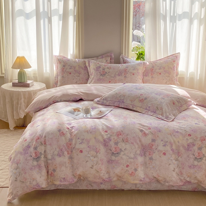 91家纺网 家纺一手货源 找家纺 凌鼎 2026新款全棉数码印花四件套花雾漫纱