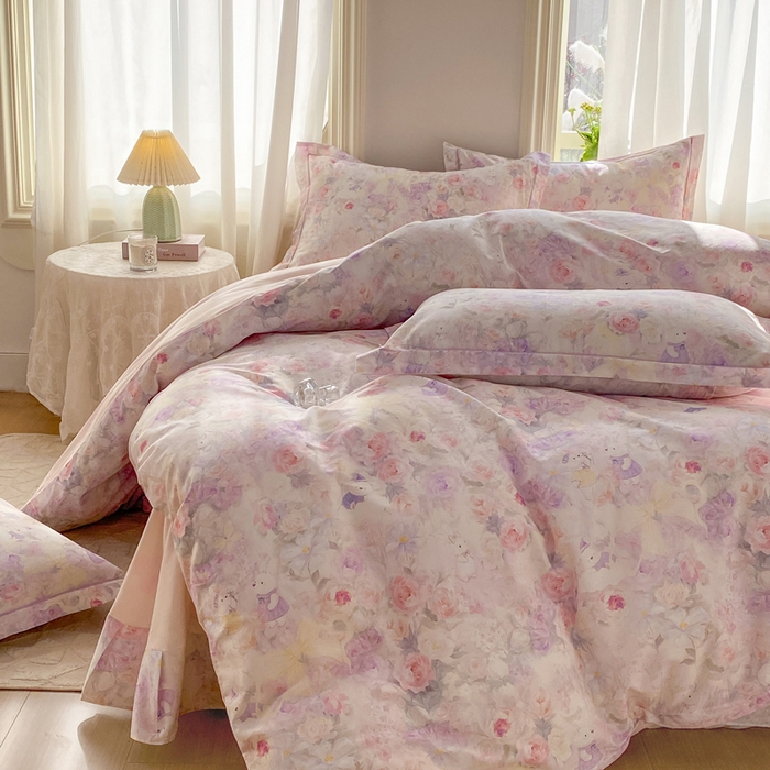 91家纺网 家纺一手货源 找家纺 凌鼎 2026新款全棉数码印花四件套花雾漫纱