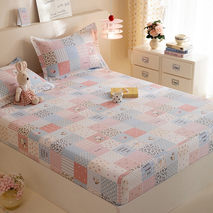 91家纺网 家纺一手货源 找家纺 八十八家纺 2025新款全棉12868系列单品床笠 花点小兔