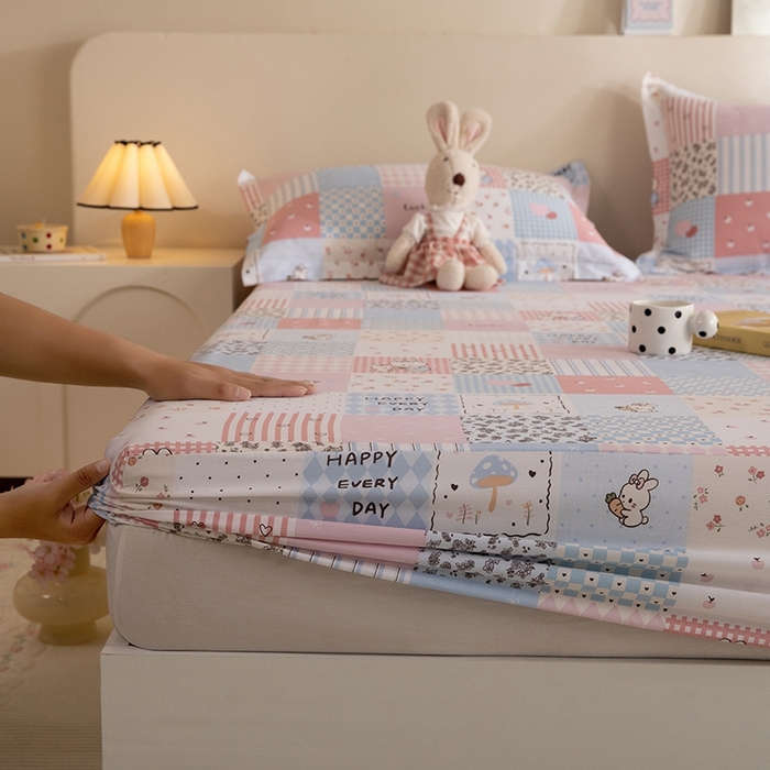 91家纺网 家纺一手货源 找家纺 八十八家纺 2025新款全棉12868系列单品床笠 花点小兔