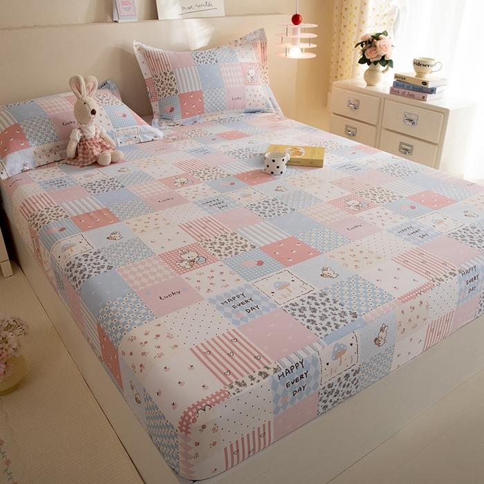 91家纺网 家纺一手货源 找家纺 八十八家纺 2025新款全棉12868系列单品床笠 花点小兔