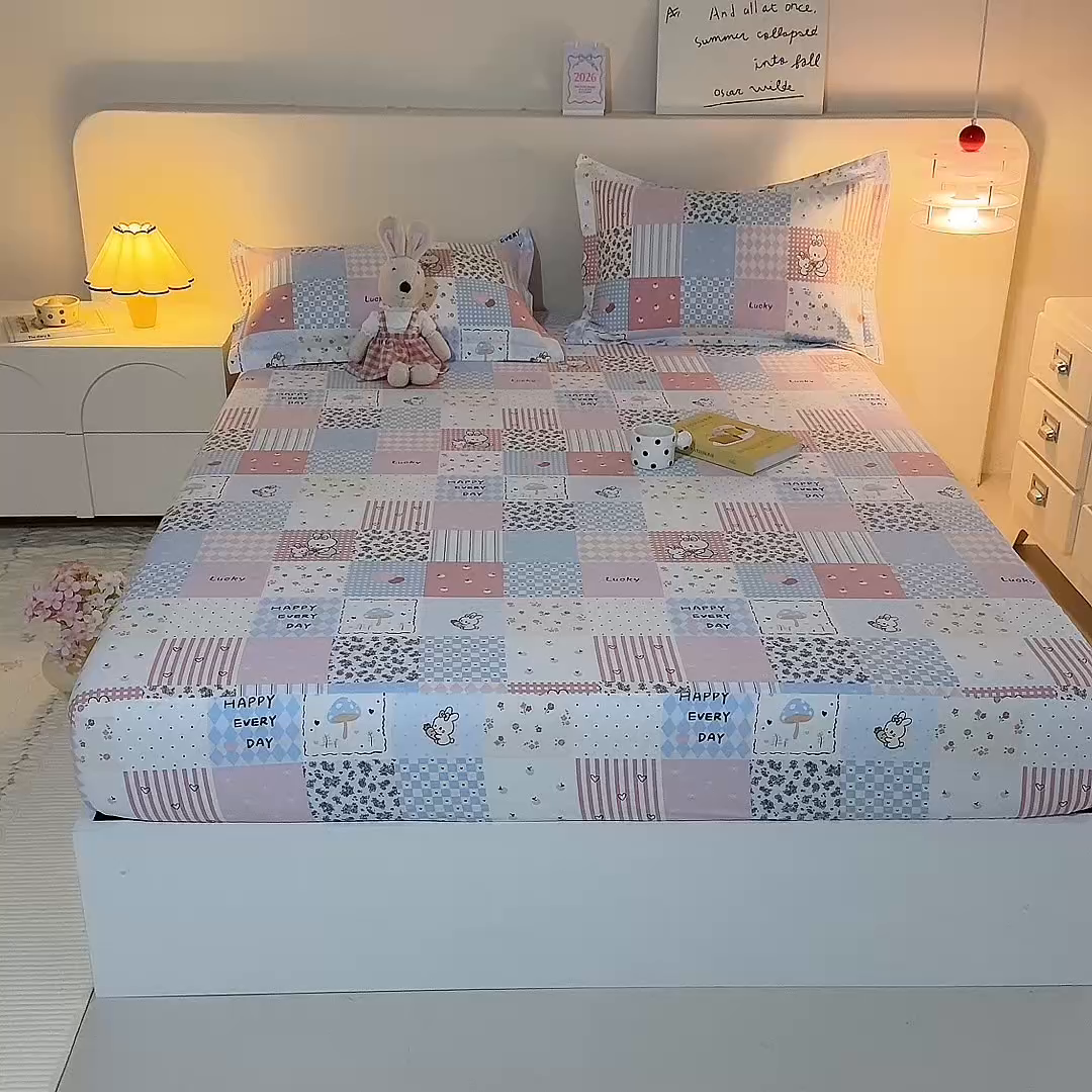 91家纺网 家纺一手货源 找家纺 八十八家纺 2025新款全棉12868系列单品床笠 花点小兔