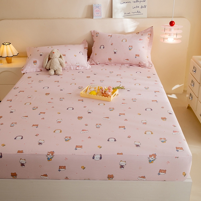 91家纺网 家纺一手货源 找家纺 八十八家纺 2025新款全棉12868系列单品床笠 趣猫