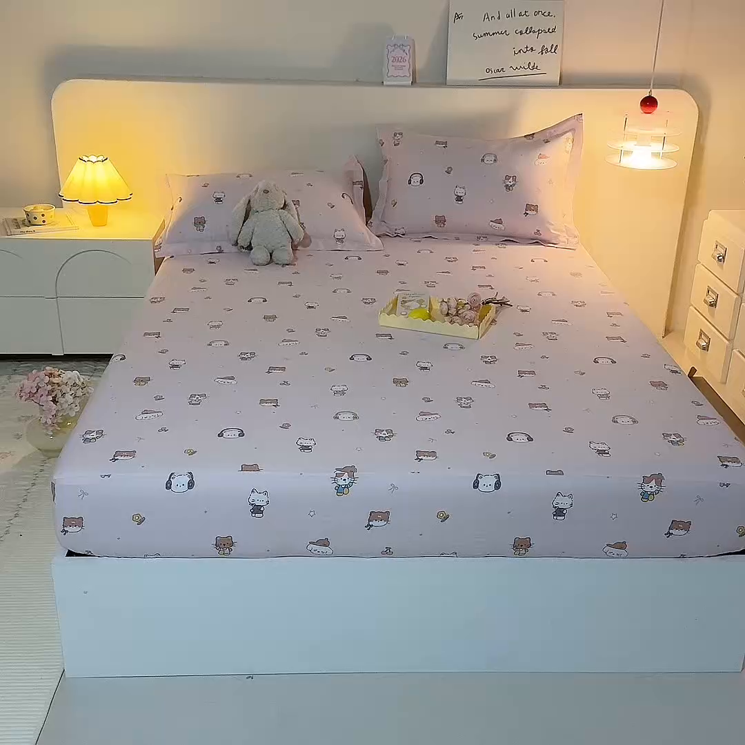 91家纺网 家纺一手货源 找家纺 八十八家纺 2025新款全棉12868系列单品床笠 趣猫