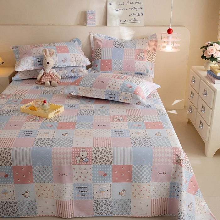 91家纺网 家纺一手货源 找家纺 八十八家纺2025新款全棉12868系列四件套单品床单 花点小兔