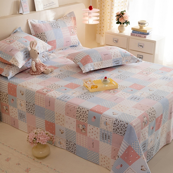 91家纺网 家纺一手货源 找家纺 八十八家纺2025新款全棉12868系列四件套单品床单 花点小兔