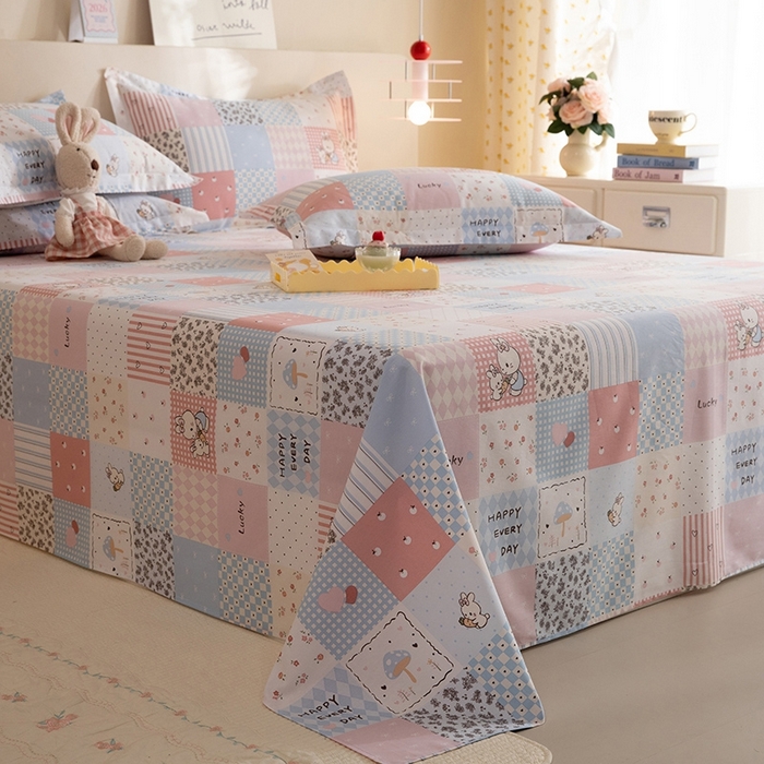 91家纺网 家纺一手货源 找家纺 八十八家纺2025新款全棉12868系列四件套单品床单 花点小兔