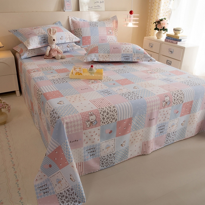 91家纺网 家纺一手货源 找家纺 八十八家纺2025新款全棉12868系列四件套单品床单 花点小兔