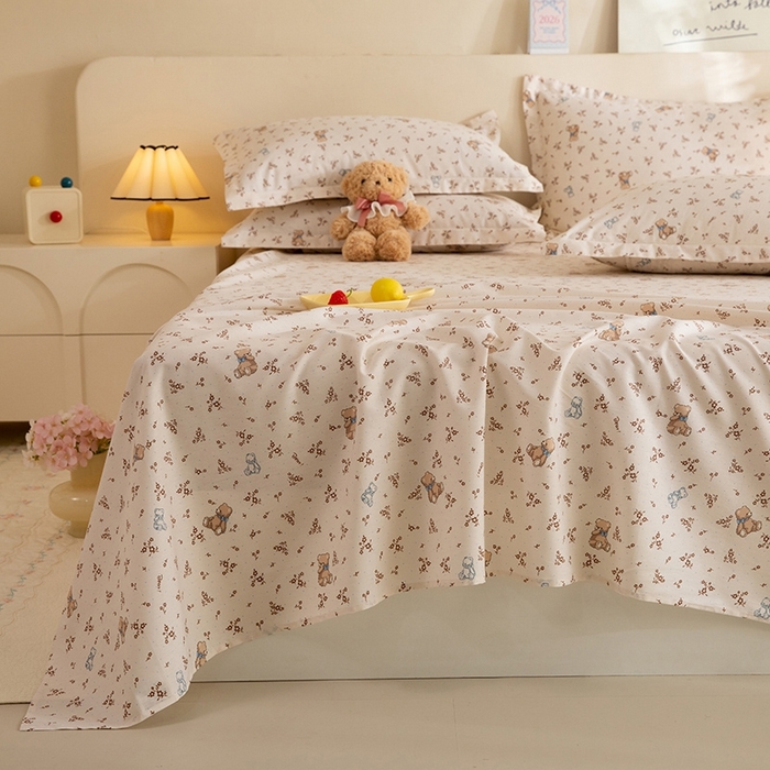 91家纺网 家纺一手货源 找家纺 八十八家纺2025新款全棉12868系列四件套单品床单 花间小熊