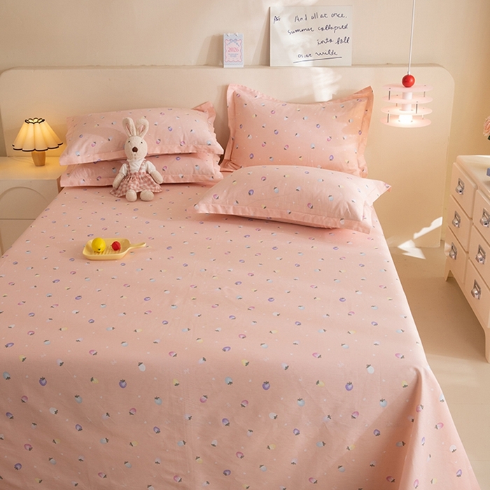 91家纺网 家纺一手货源 找家纺 八十八家纺2025新款全棉12868系列四件套单品床单 奶油草莓