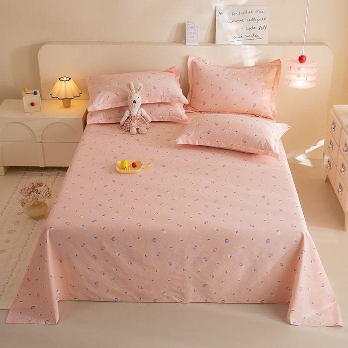 91家纺网 家纺一手货源 找家纺 八十八家纺2025新款全棉12868系列四件套单品床单 奶油草莓