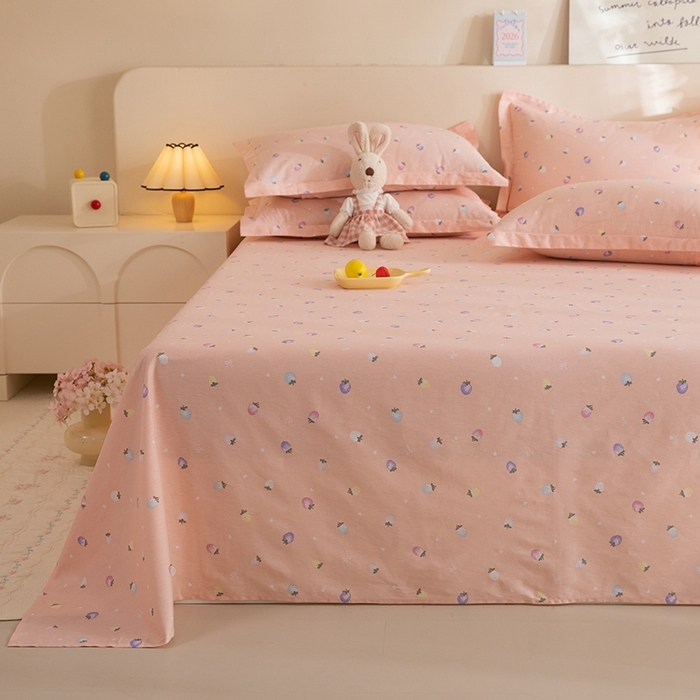 91家纺网 家纺一手货源 找家纺 八十八家纺2025新款全棉12868系列四件套单品床单 奶油草莓