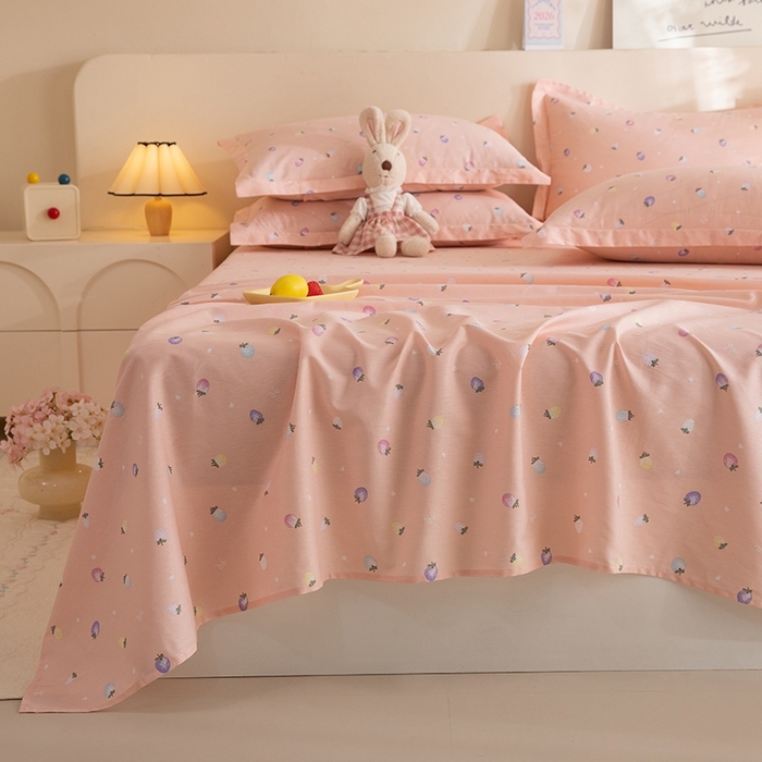 91家纺网 家纺一手货源 找家纺 八十八家纺2025新款全棉12868系列四件套单品床单 奶油草莓