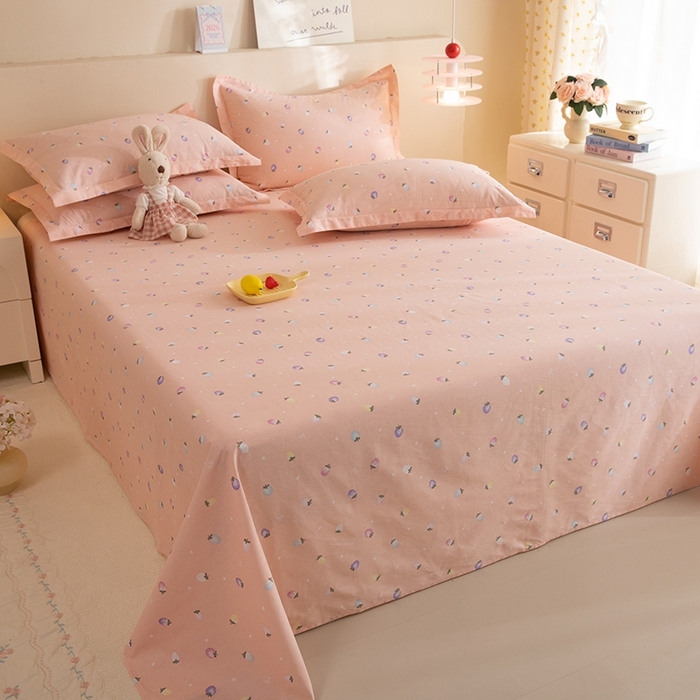 八十八家纺2025新款全棉12868系列四件套单品床单 奶油草莓