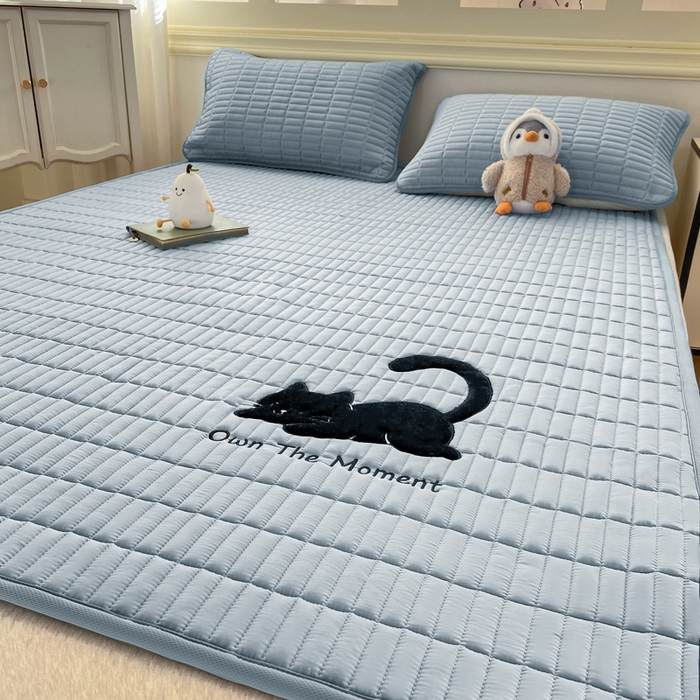 91家纺网 家纺一手货源 找家纺 （总）梦初语 2026新款水洗棉卡通刺绣夹棉床垫-200克夹棉-75克防滑底布（常年备货）