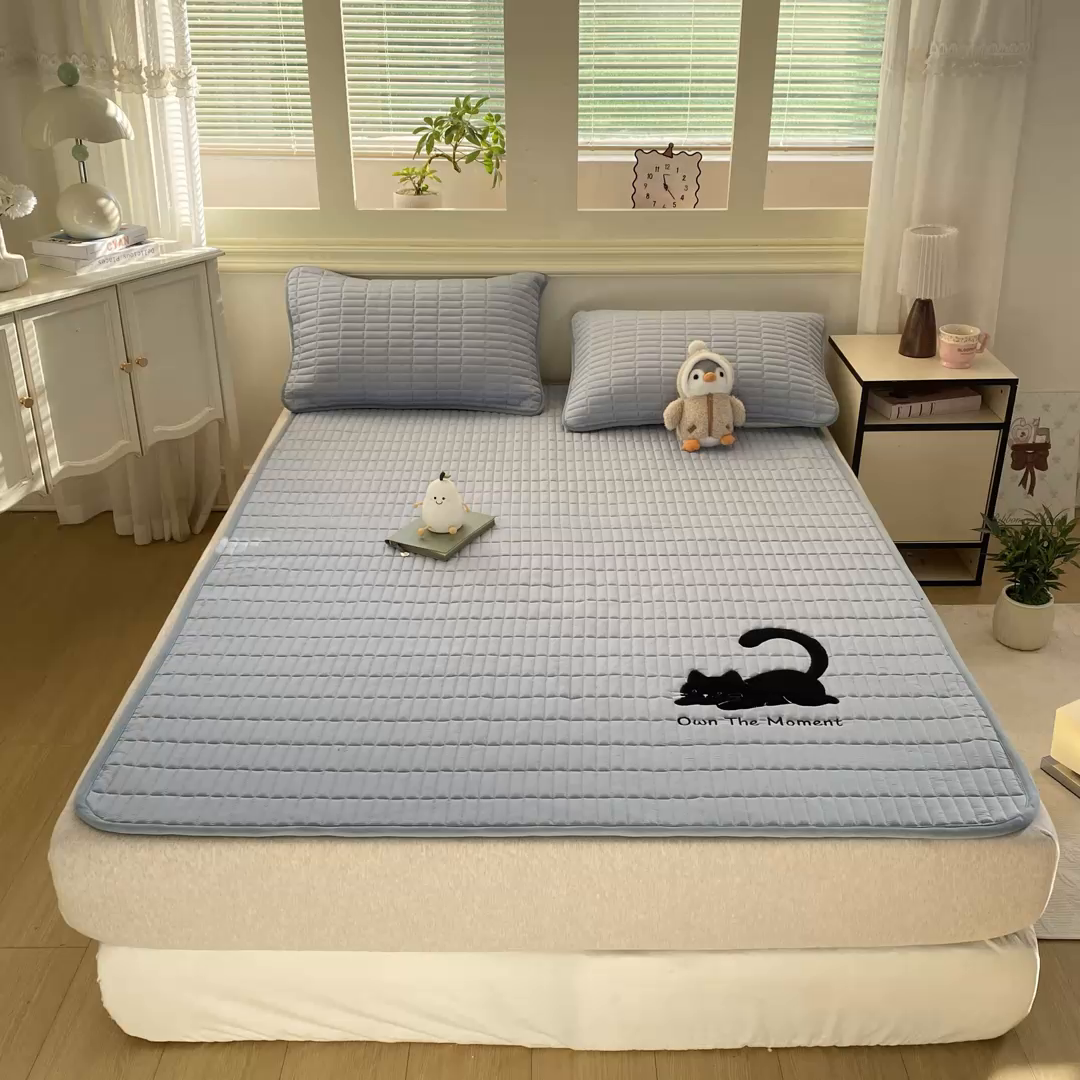 91家纺网 家纺一手货源 找家纺 （总）梦初语 2026新款水洗棉卡通刺绣夹棉床垫-200克夹棉-75克防滑底布（常年备货）