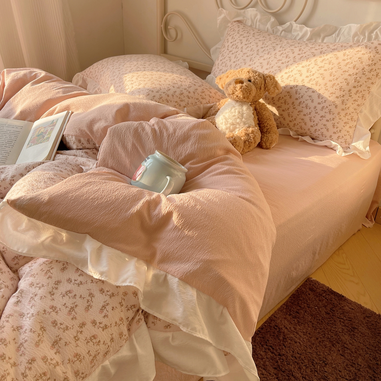 91家纺网 家纺一手货源 找家纺 （总）美乐迪家纺 2026新款云感双层纱花边四件套