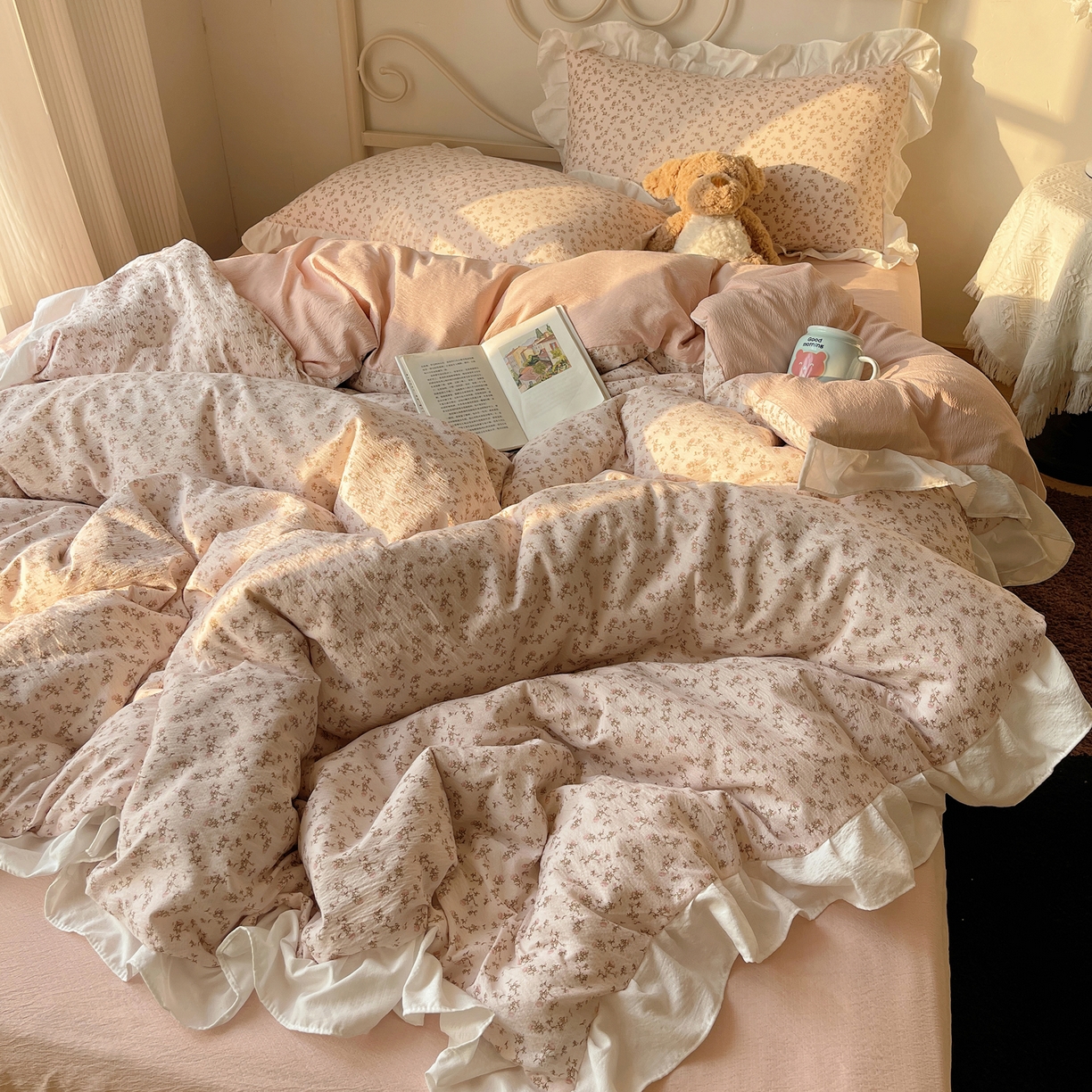 91家纺网 家纺一手货源 找家纺 （总）美乐迪家纺 2026新款云感双层纱花边四件套