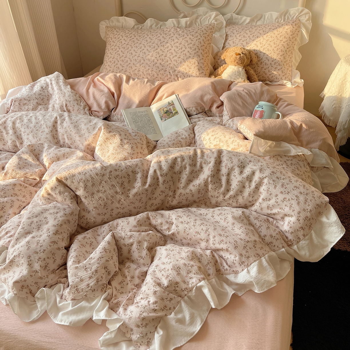 91家纺网 家纺一手货源 找家纺 （总）美乐迪家纺 2026新款云感双层纱花边四件套