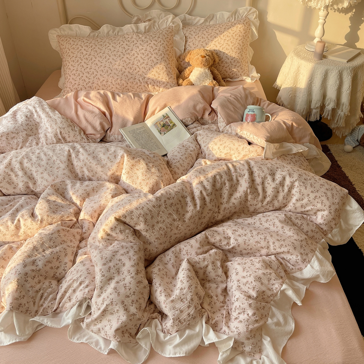 91家纺网 家纺一手货源 找家纺 （总）美乐迪家纺 2026新款云感双层纱花边四件套