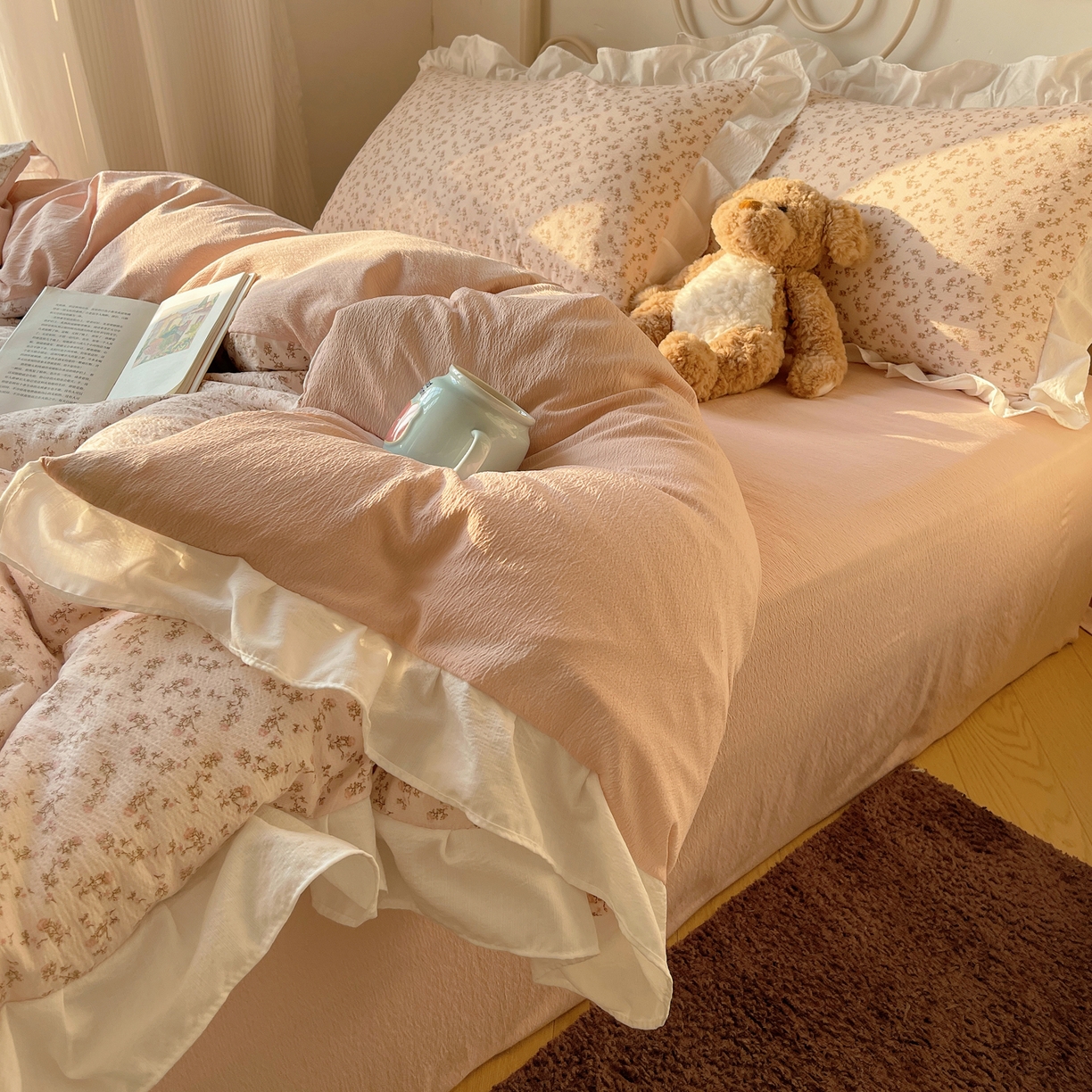 91家纺网 家纺一手货源 找家纺 （总）美乐迪家纺 2026新款云感双层纱花边四件套