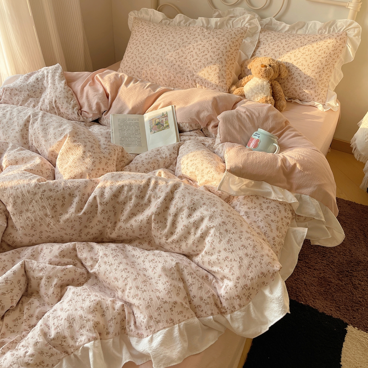 91家纺网 家纺一手货源 找家纺 （总）美乐迪家纺 2026新款云感双层纱花边四件套