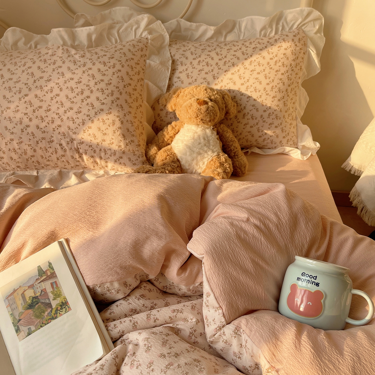 91家纺网 家纺一手货源 找家纺 （总）美乐迪家纺 2026新款云感双层纱花边四件套