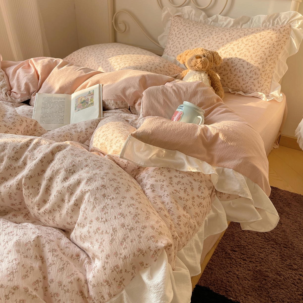 91家纺网 家纺一手货源 找家纺 （总）美乐迪家纺 2026新款云感双层纱花边四件套