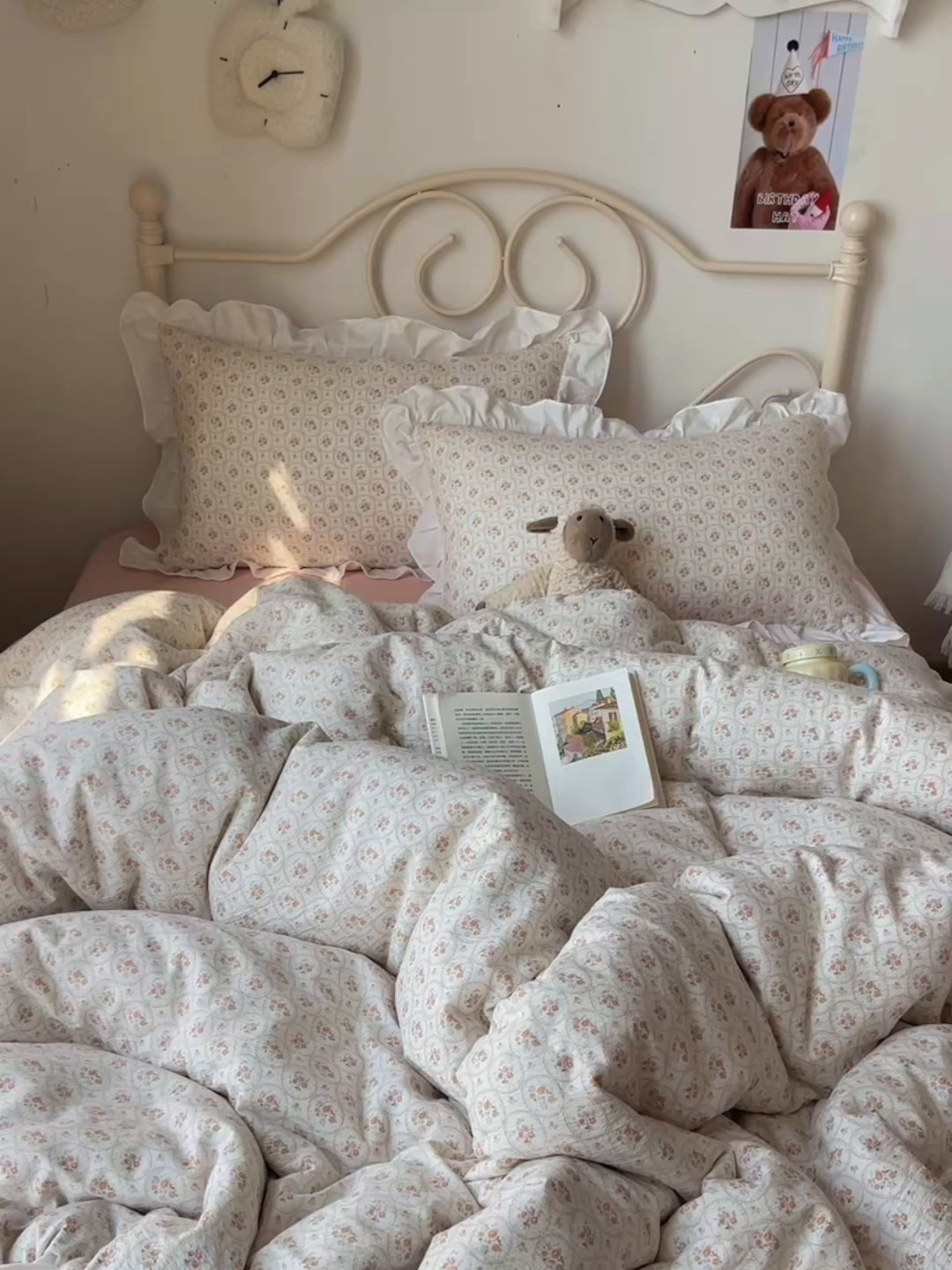 91家纺网 家纺一手货源 找家纺 美乐迪家纺 2026新款云感双层纱花边四件套 韩系小花