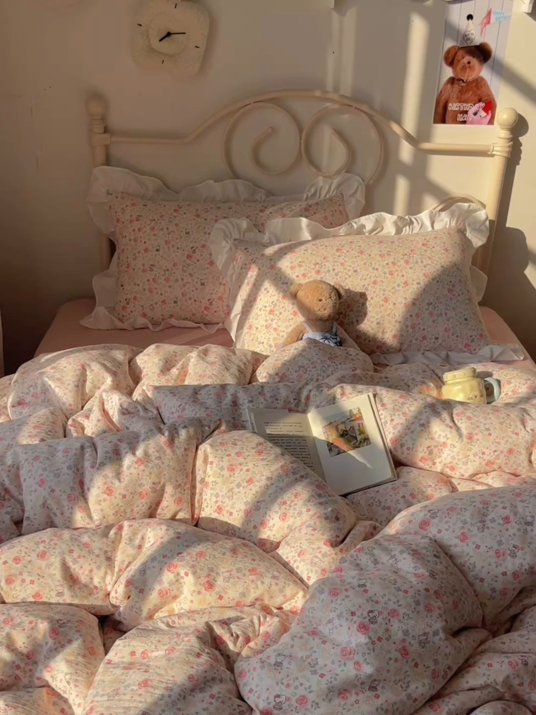 91家纺网 家纺一手货源 找家纺 美乐迪家纺 2026新款云感双层纱花边四件套 甜心小猫