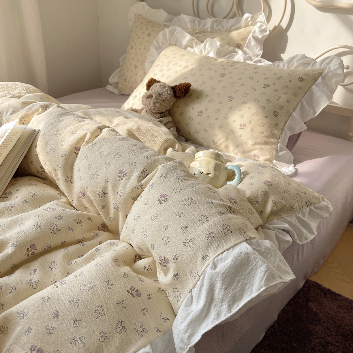 美乐迪家纺 2026新款云感双层纱花边四件套 郁金香