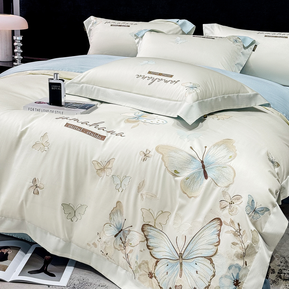 91家纺网 家纺一手货源 找家纺 （总）莱势 2026新款50s贡缎100支长绒棉全棉纯棉刺绣绣花四件套高端礼盒蝶梦系列