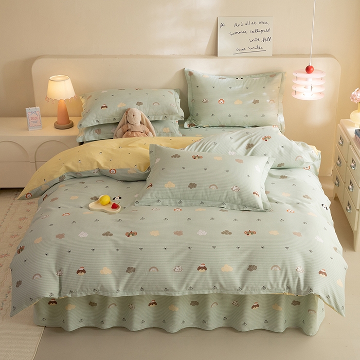 91家纺网 家纺一手货源 找家纺 八十八家纺 2025新款全棉12868床裙款四件套 萌宠乐园