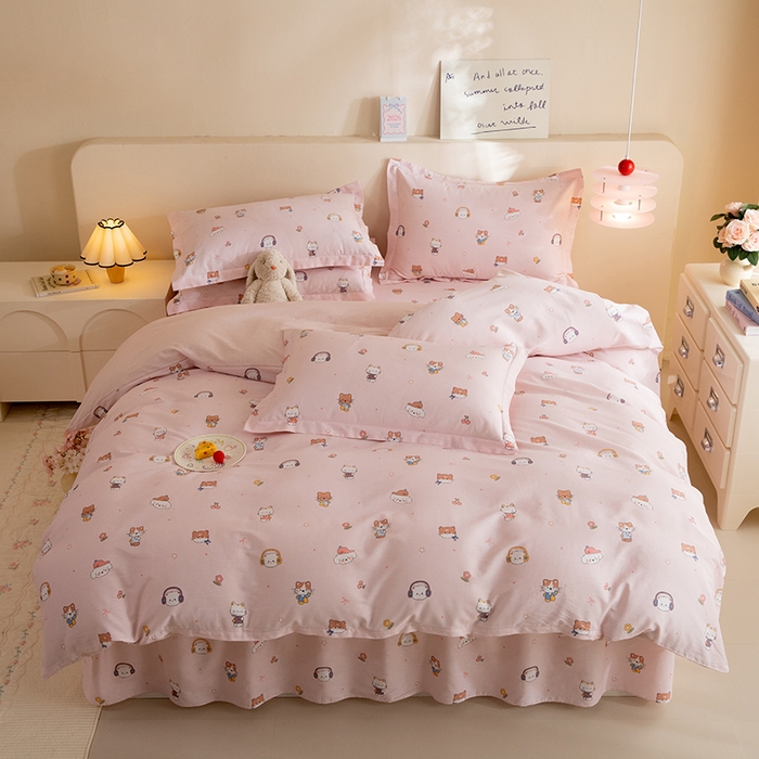 91家纺网 家纺一手货源 找家纺 八十八家纺 2025新款全棉12868床裙款四件套 趣猫