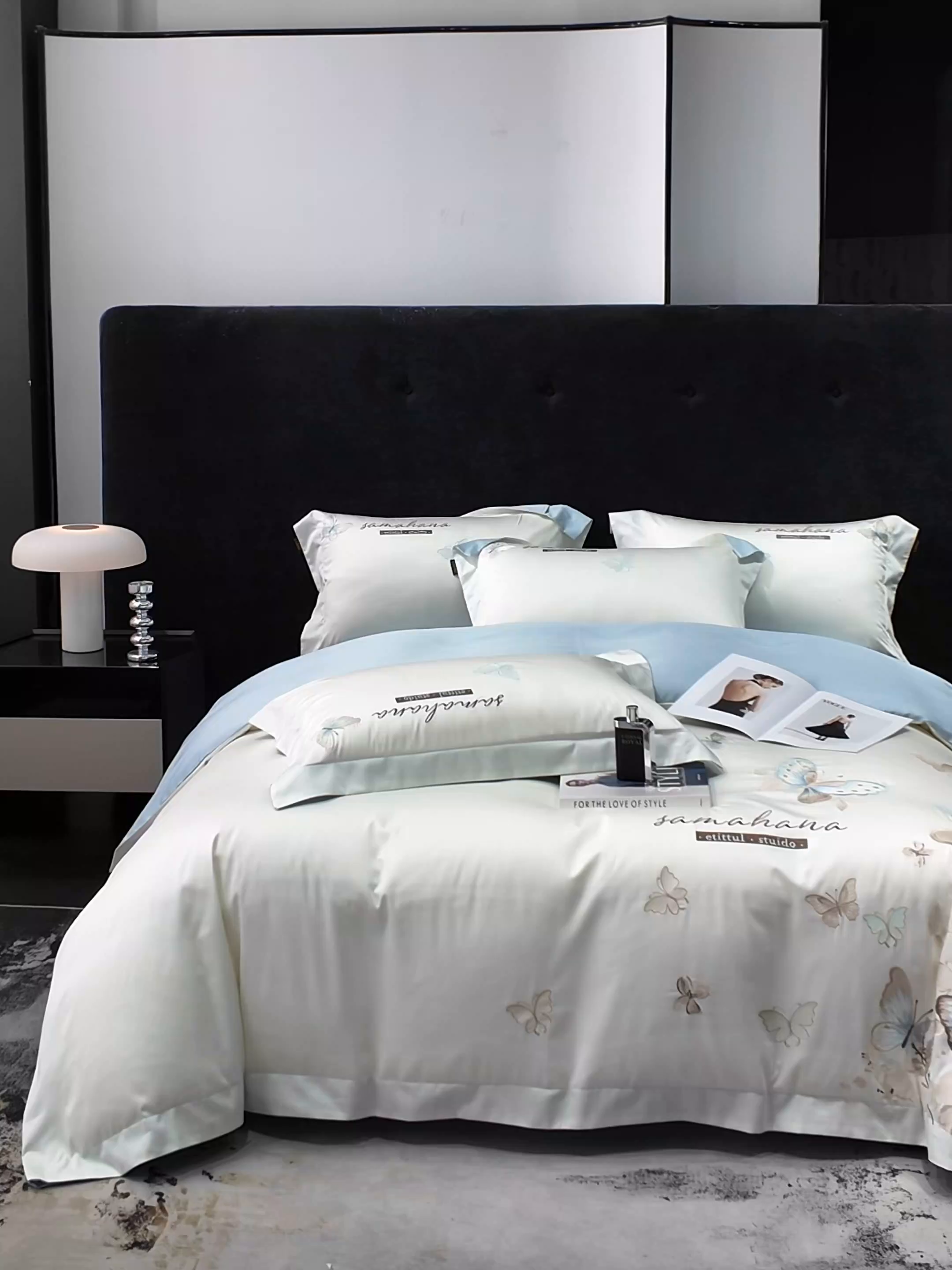 91家纺网 家纺一手货源 找家纺 （总）莱势 2026新款50s贡缎100支长绒棉全棉纯棉刺绣绣花四件套高端礼盒蝶梦系列