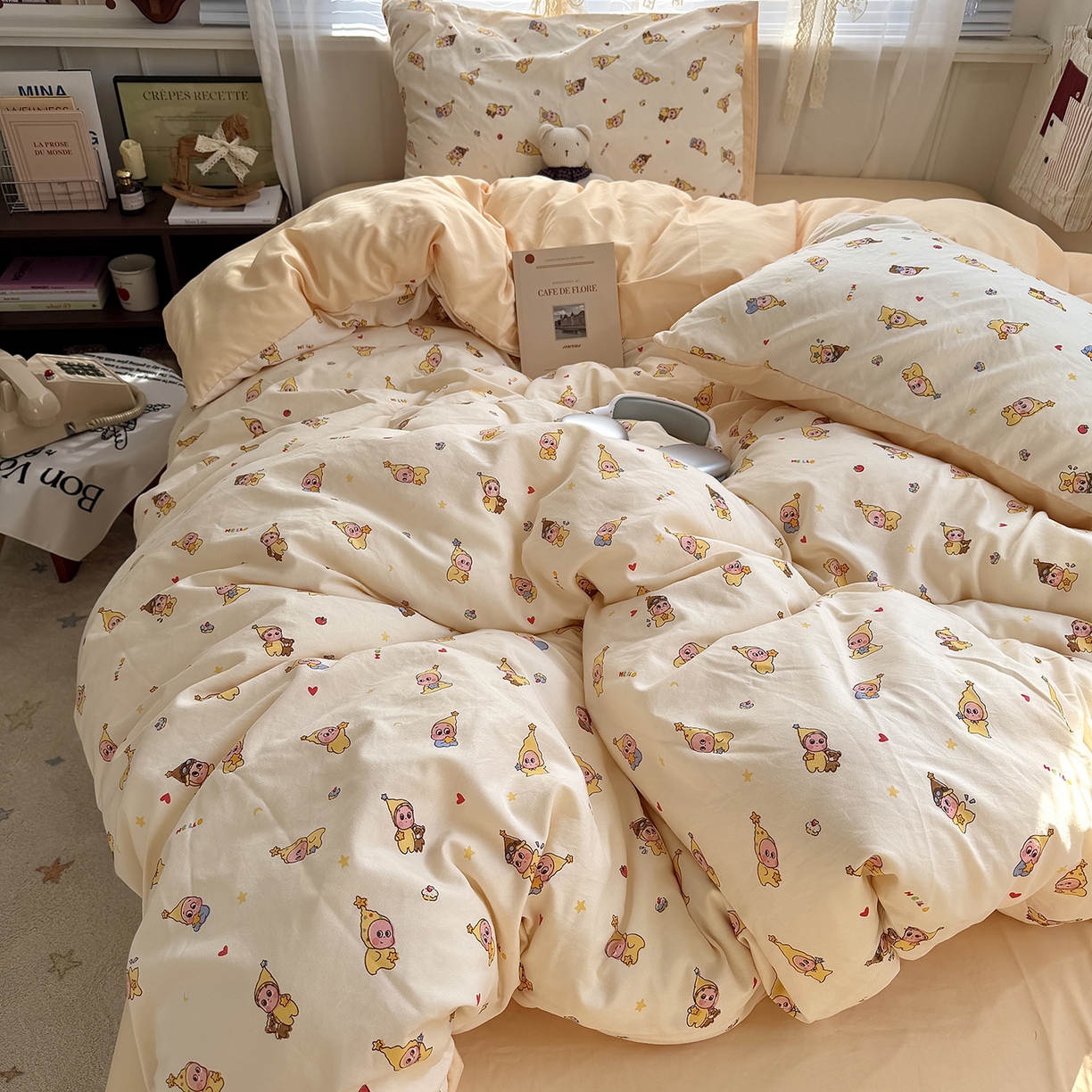 91家纺网 家纺一手货源 找家纺 （总）原素 2026新款小清新水洗双层纱四件套