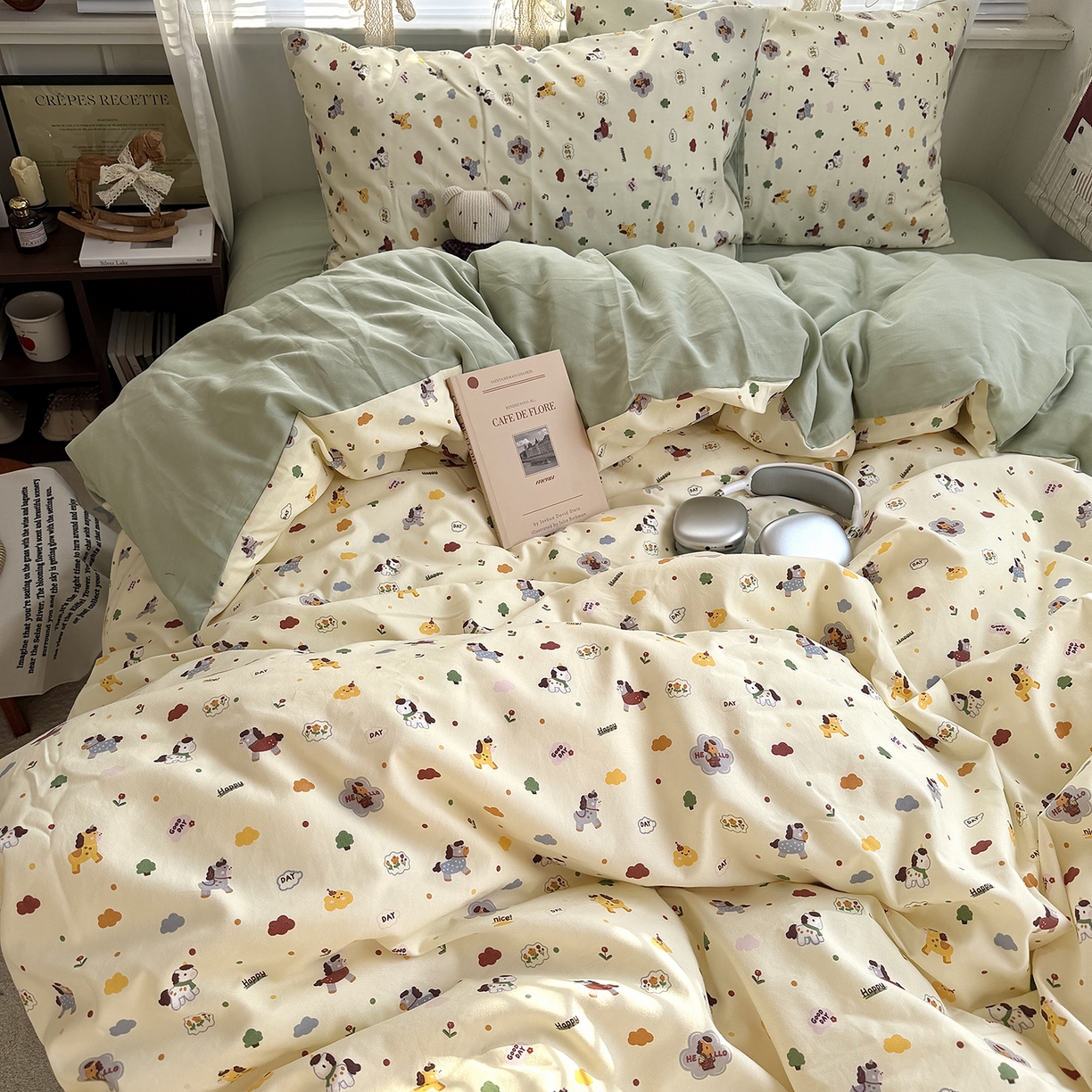 91家纺网 家纺一手货源 找家纺 （总）原素 2026新款小清新水洗双层纱四件套