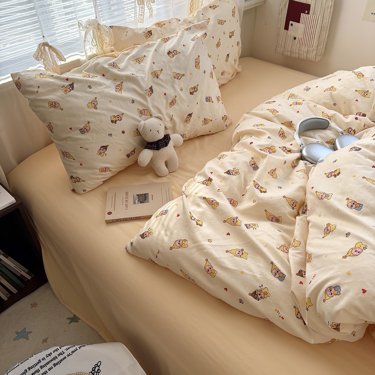 91家纺网 家纺一手货源 找家纺 原素 2026新款小清新水洗双层纱四件套 萌萌星宝