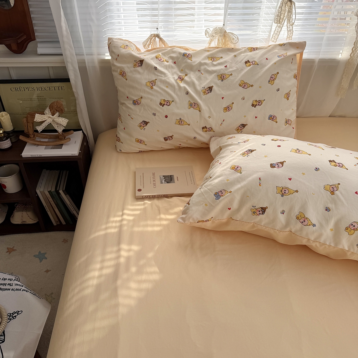 91家纺网 家纺一手货源 找家纺 原素 2026新款小清新水洗双层纱四件套 萌萌星宝