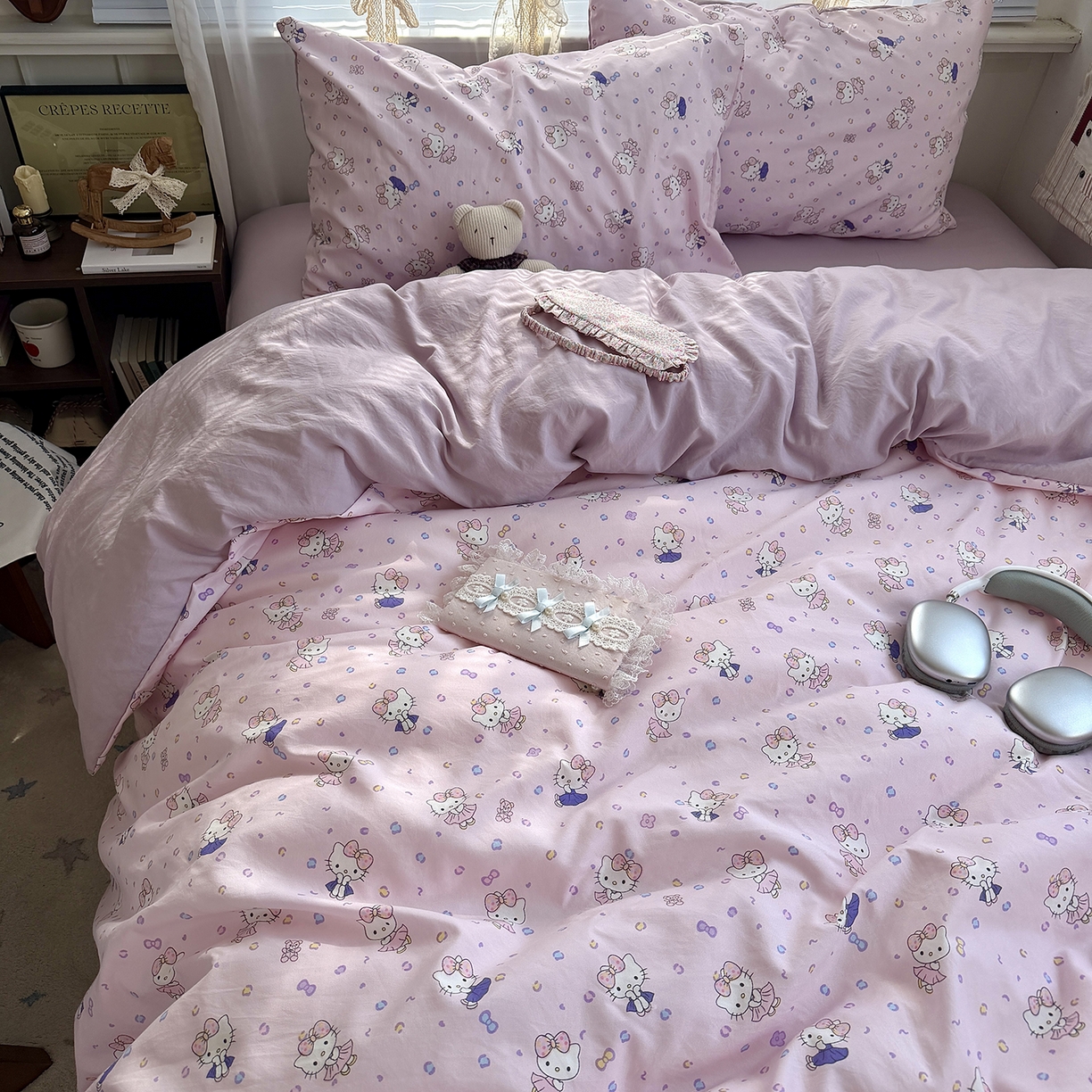 91家纺网 家纺一手货源 找家纺 原素 2026新款小清新水洗双层纱四件套 芭蕾kt