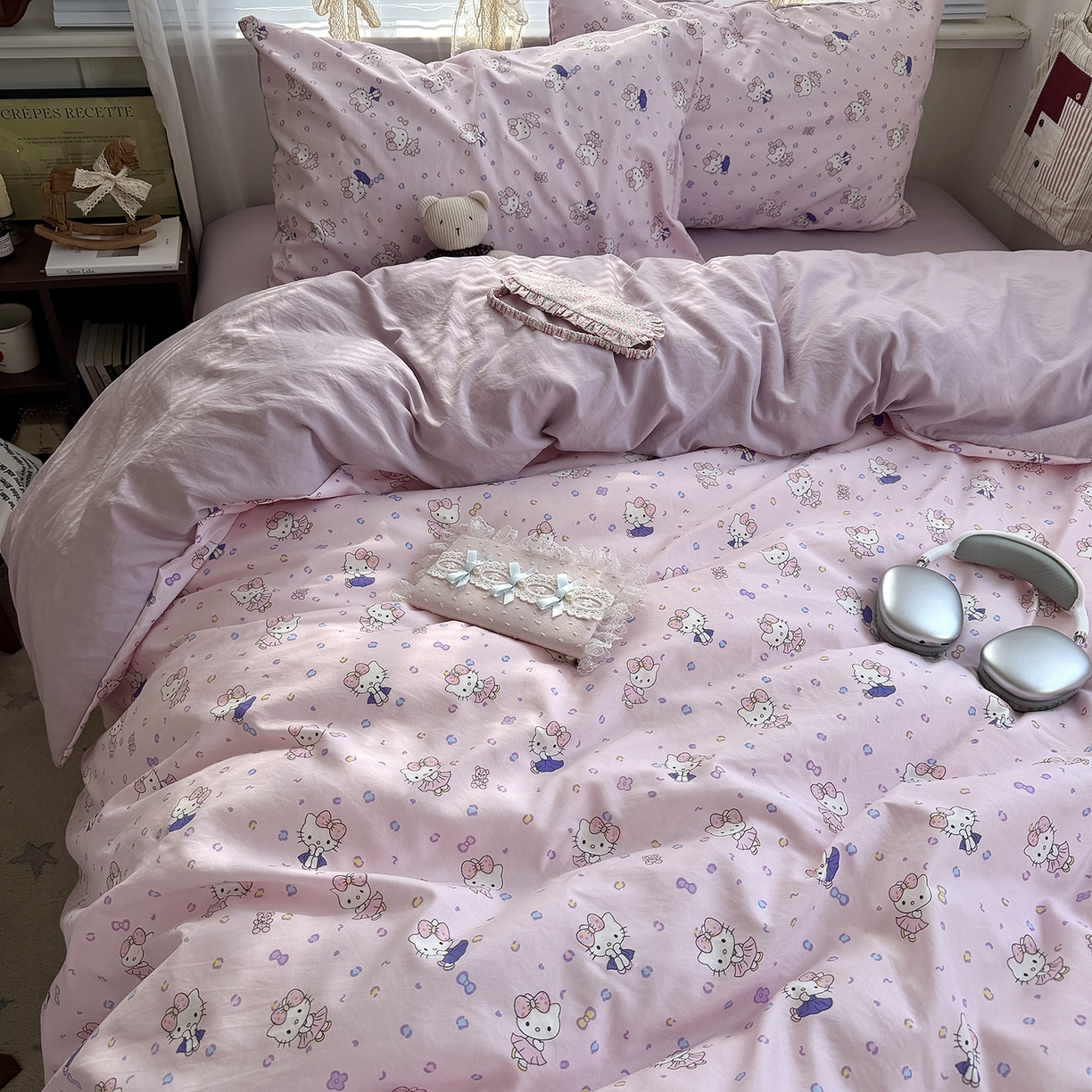 91家纺网 家纺一手货源 找家纺 原素 2026新款小清新水洗双层纱四件套 芭蕾kt