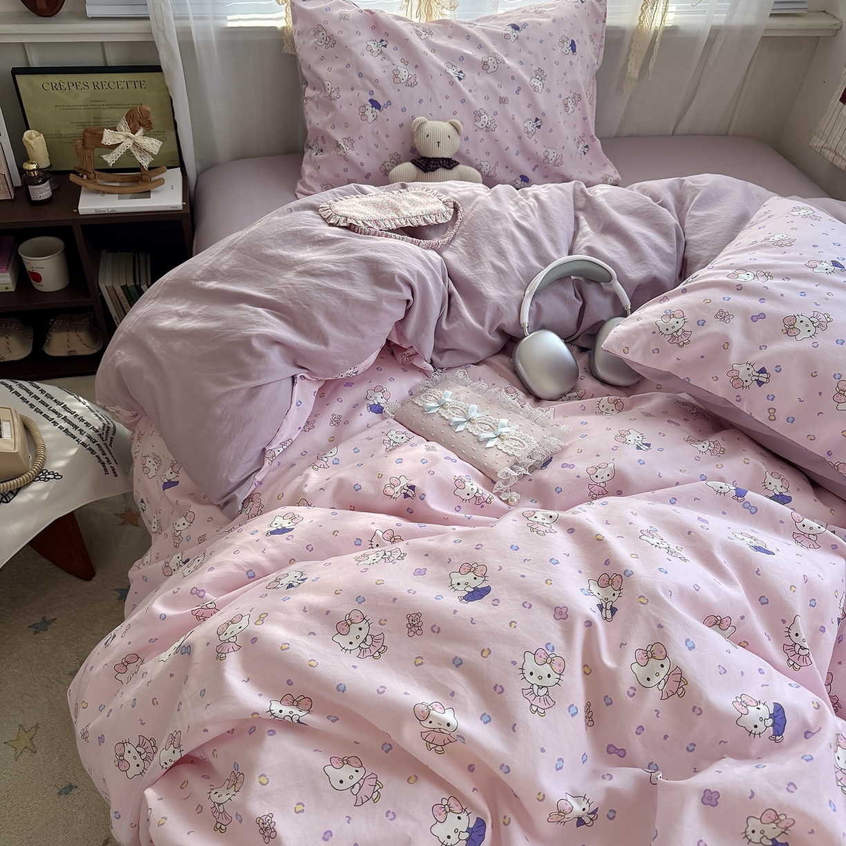 91家纺网 家纺一手货源 找家纺 原素 2026新款小清新水洗双层纱四件套 芭蕾kt